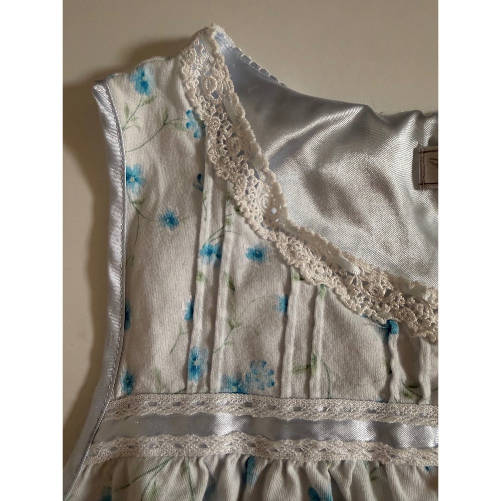 Earth Angels Womens Blue Floral Cotton Lace Trim Sleep Dress Nightgown Small - Picture 7 of 13